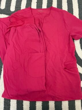 Shocking Pink Scrub Top with Chest Pocket